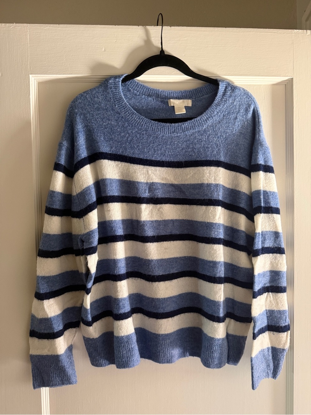 H&M Light Blue, Navy & White Striped Crewneck Sweater